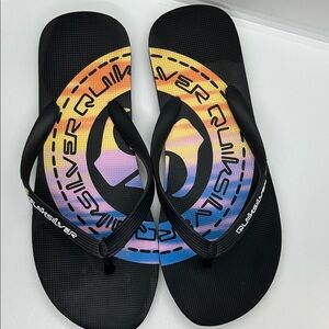 Quiksilver Men's Black and Multicolor Flip Flops Size 10